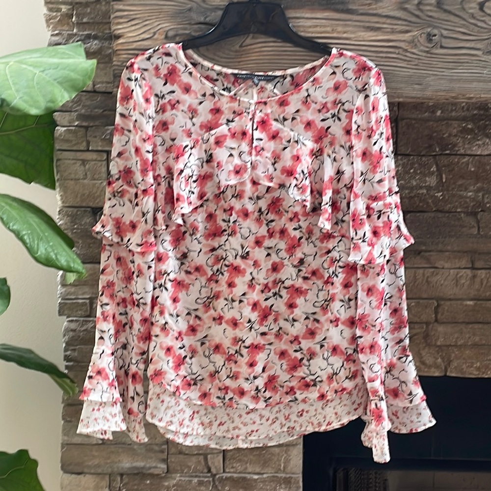 WHBM blouse tiered and ruffled pink 2